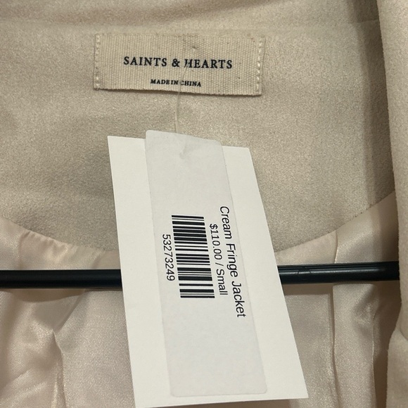 Saints & Hearts Jacket Womens Small Beige Faux Suede Fringe Western Boho - Picture 6 of 7